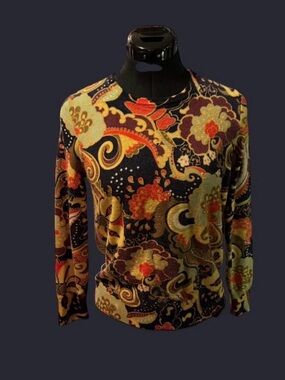 Womens Floral Crewneck Sweater - Black Multi
